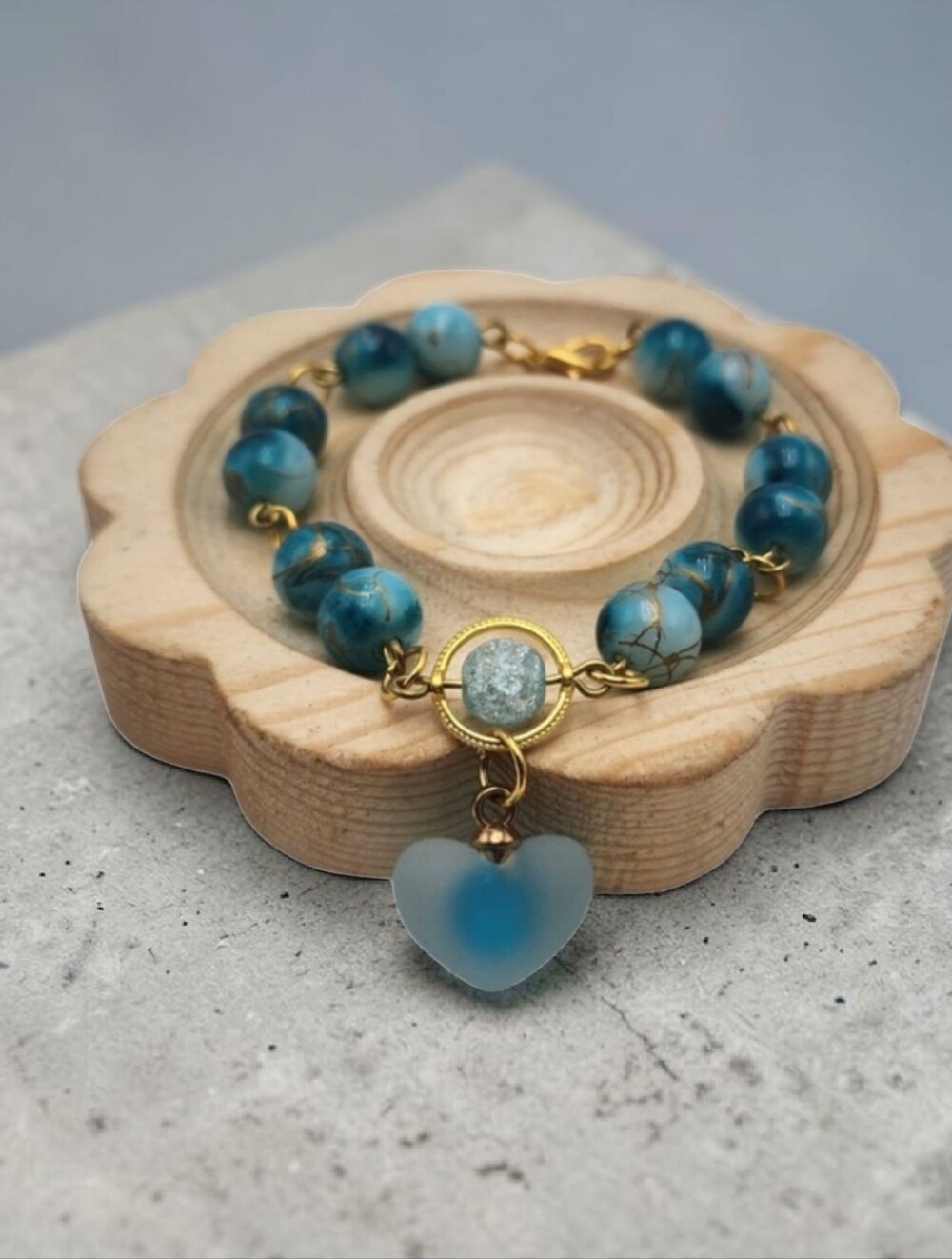 Handmade Blue Heart Charm Bracelet Cute Beaded Jewelry Gift